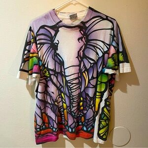 Vintage 1993 Liquid Blue Colorful Elephant All Over Graphic T-Shirt
